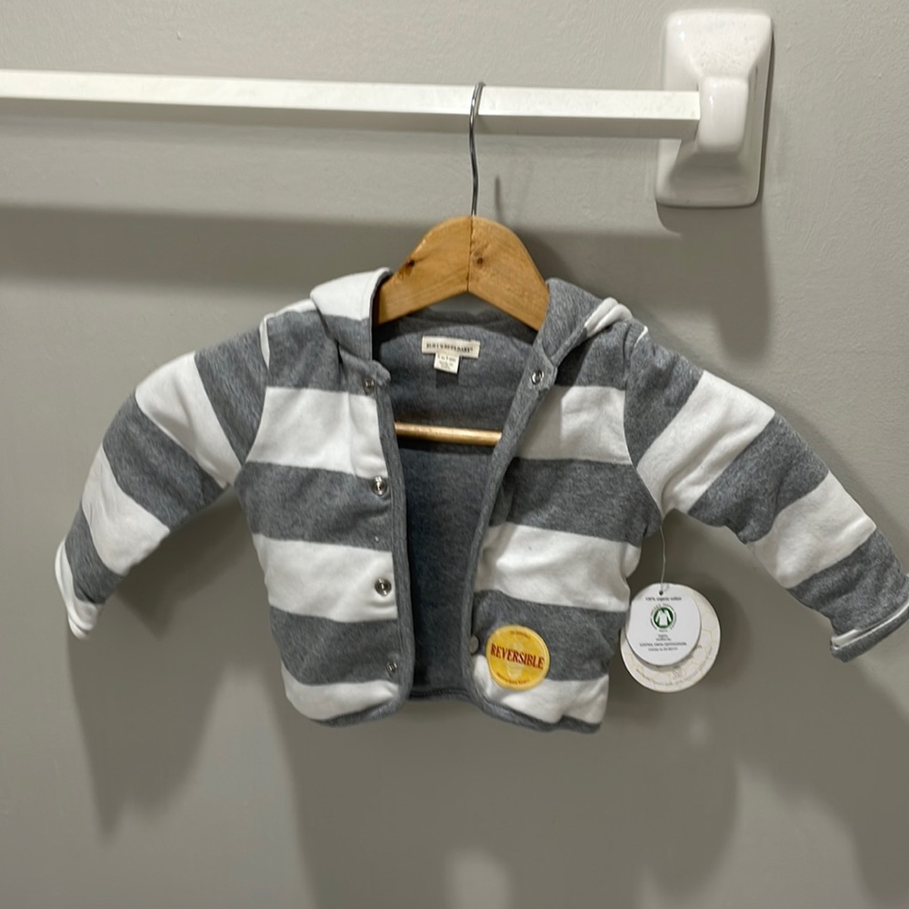 Burt's Bees Baby Gray and White Striped Reversible Hooded Jacket